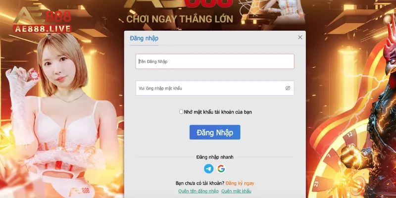 Đăng nhập AE888 1 Điền thông tin đăng nhập AE888 vào biểu mẫu