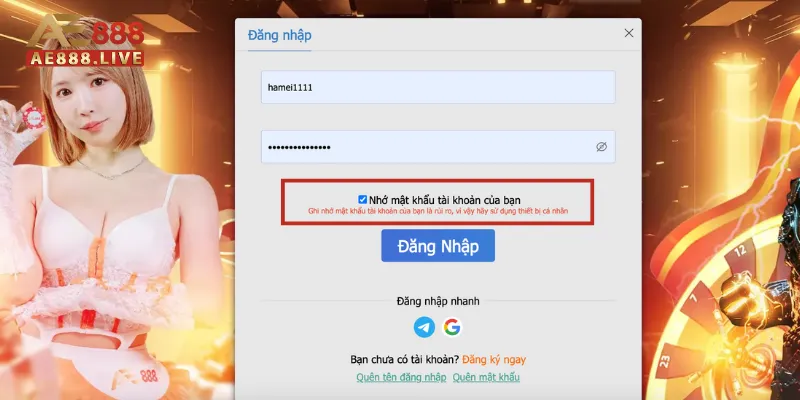 Đăng nhập AE888 4 Nên ghi nhớ mật khẩu để tránh quên